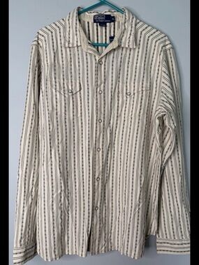 Polo by Ralph Lauren Cream Shirt with Navy Vertical Stripes
